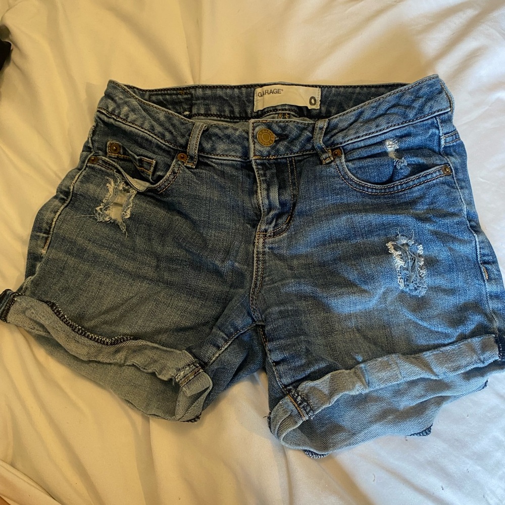 Garage Women's Rolled Cuff Distressed Denim Shorts - Light Blue